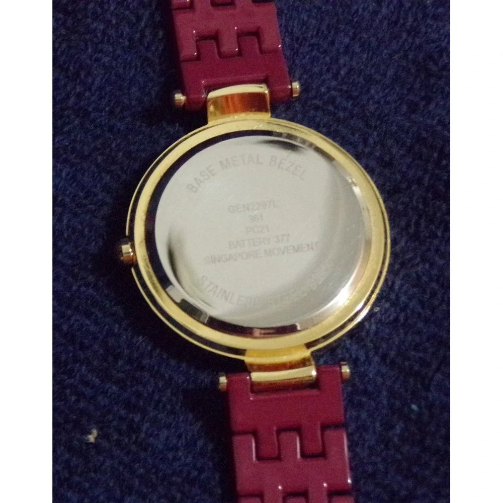 Geneva Maroon & Gold Tone Women's Wristwatch 9
